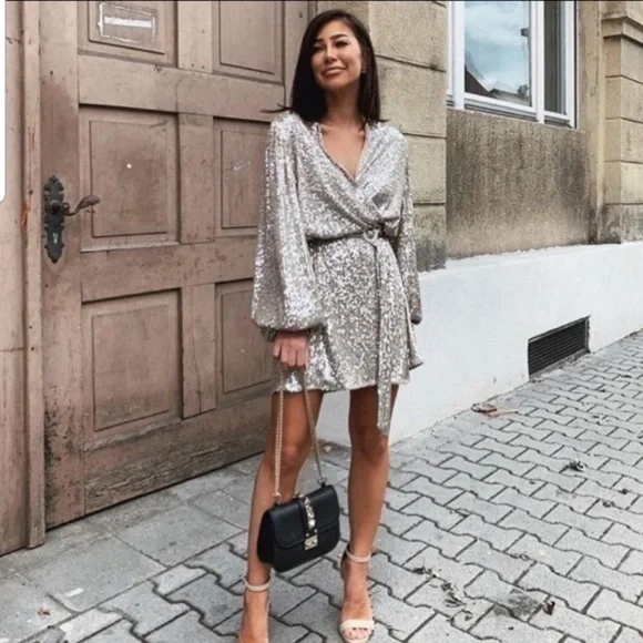 Sequin wrap dress zara new arrivals
